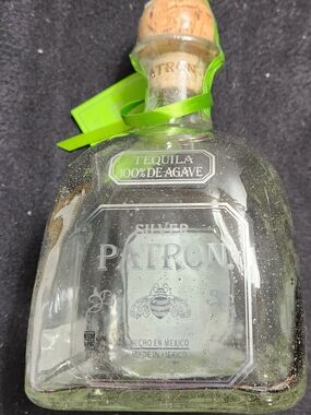 6 Silver Decorative Glass Bottle with Green Ribbon